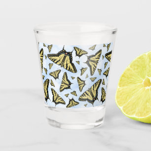 Yellow Swallowtail Butterflies Blue Sky  Shot Glass