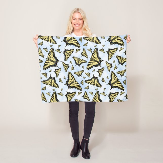 Yellow Swallowtail Butterflies Blue Sky Small Fleece Blanket (In Situ)