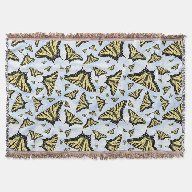 Yellow Swallowtail Butterflies Blue Sky Throw Blanket (Front)