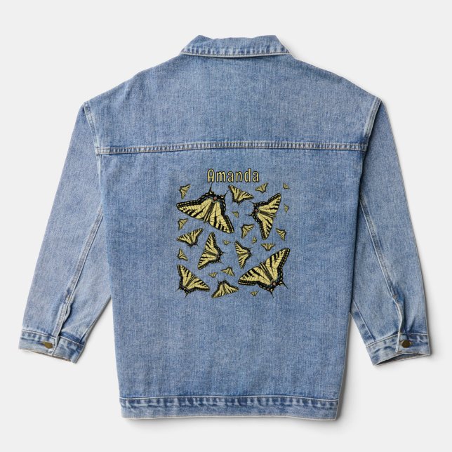 Yellow Swallowtail Butterflies Custom Name Denim Jacket (Back)