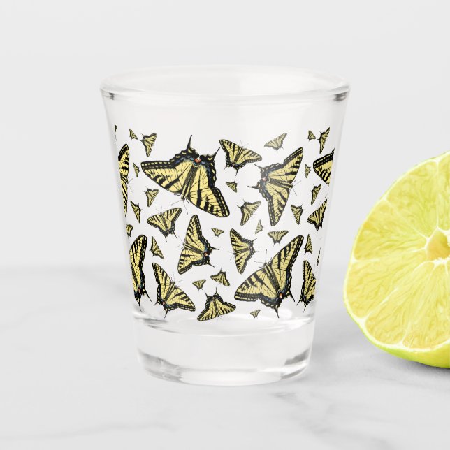 Yellow Swallowtail Butterflies Customizeable Shot Glass (Front)
