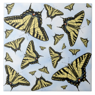 Yellow Swallowtail Butterflies on Blue Sky Custom Ceramic Tile