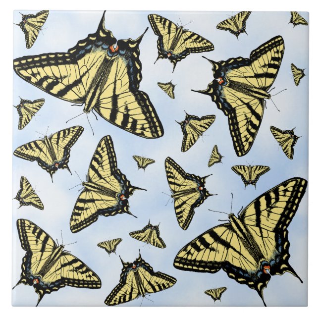 Yellow Swallowtail Butterflies on Blue Sky Custom Ceramic Tile (Front)