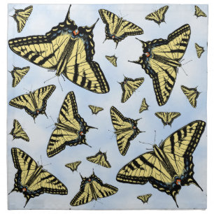 Yellow Swallowtail Butterflies on Blue Sky Pattern Cloth Napkin