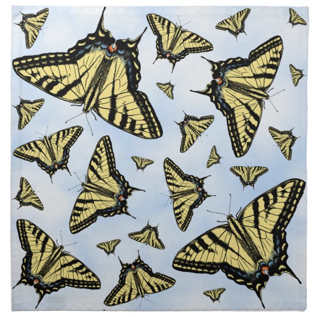 Yellow Swallowtail Butterflies on Blue Sky Pattern Cloth Napkin (Front)