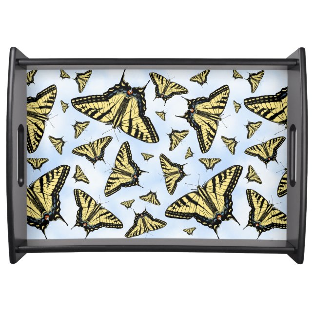 Yellow Swallowtail Butterflies on Blue Sky Pattern Serving Tray (Front)