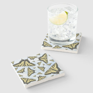 Yellow Swallowtail Butterflies on Blue Sky Stone Coaster