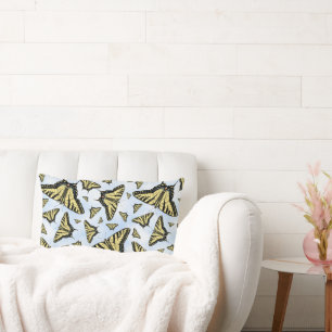 Yellow Swallowtail Butterflies on Cloudy Blue Sky Lumbar Pillow