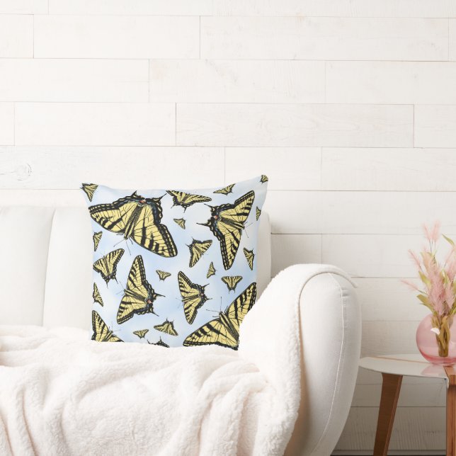 Yellow Swallowtail Butterflies on Cloudy Blue Sky Throw Pillow (Couch)
