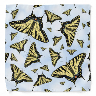 Yellow Swallowtail Butterflies Pattern on Blue Sky Bandana