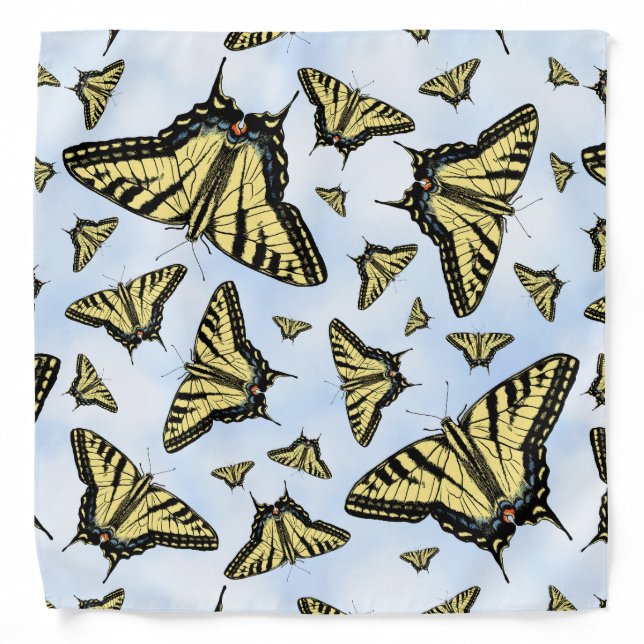Yellow Swallowtail Butterflies Pattern on Blue Sky Bandana (Front)