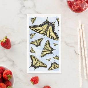 Yellow Swallowtail Butterflies Pattern on Blue Sky Paper Guest Towels