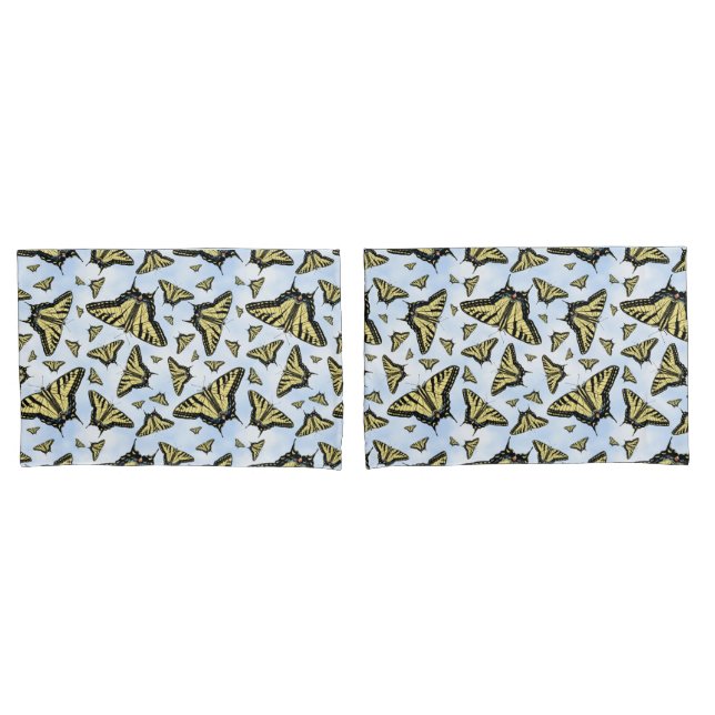 Yellow Swallowtail Butterflies Pattern on Blue Sky Pillow Case (Front-Set)