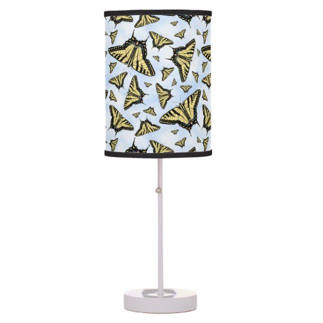 Yellow Swallowtail Butterflies Pattern on Blue Sky Table Lamp (Front)