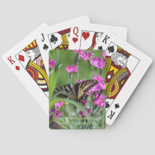 Yellow Swallowtail Butterfly and Pink Dianthus Poker Cards
