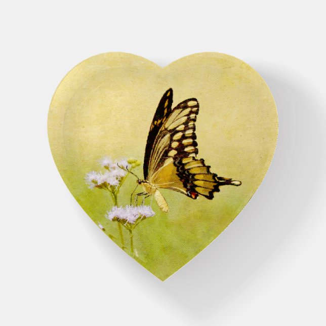 Yellow Swallowtail Butterfly Art Heart Paperweight (Front)