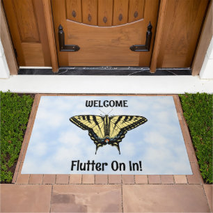 Yellow Swallowtail Butterfly Blue Sky Personalized Doormat