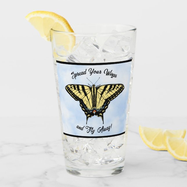 Yellow Swallowtail Butterfly Blue Sky Personalized Glass (Front Ice)