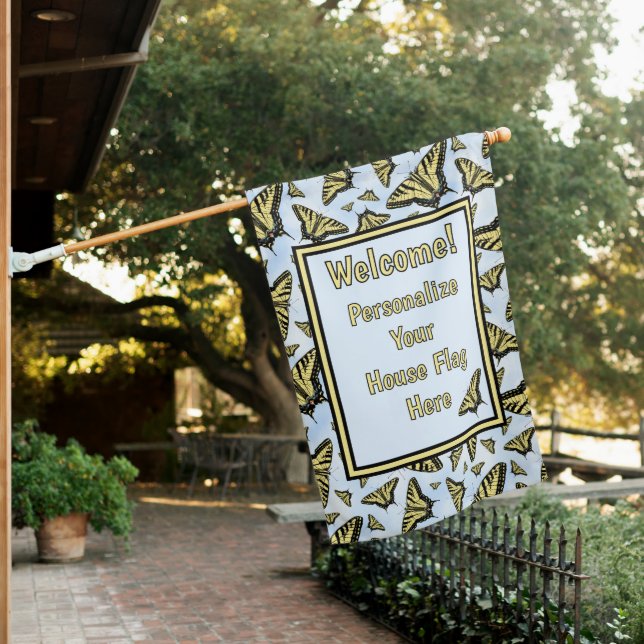Yellow Swallowtail Butterfly Blue Sky Personalized House Flag (In SItu)