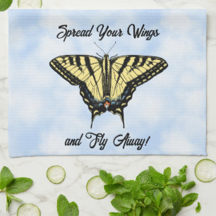 Yellow Swallowtail Butterfly Blue Sky Personalized Kitchen Towel