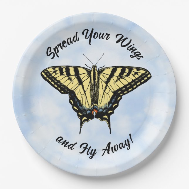 Yellow Swallowtail Butterfly Blue Sky Personalized Paper Plates (Front)
