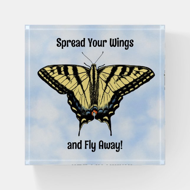 Yellow Swallowtail Butterfly Blue Sky Personalized Paperweight (Front)