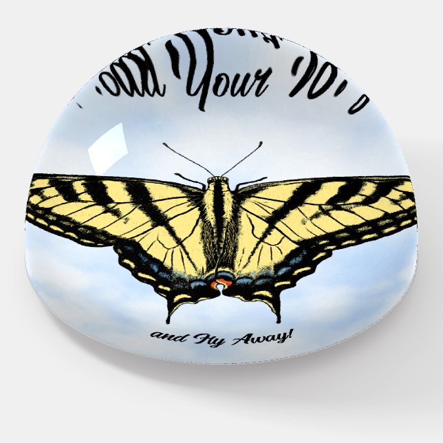 Yellow Swallowtail Butterfly Blue Sky Personalized Paperweight (Angled)