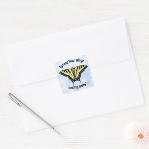 Yellow Swallowtail Butterfly Blue Sky Personalized Square Sticker