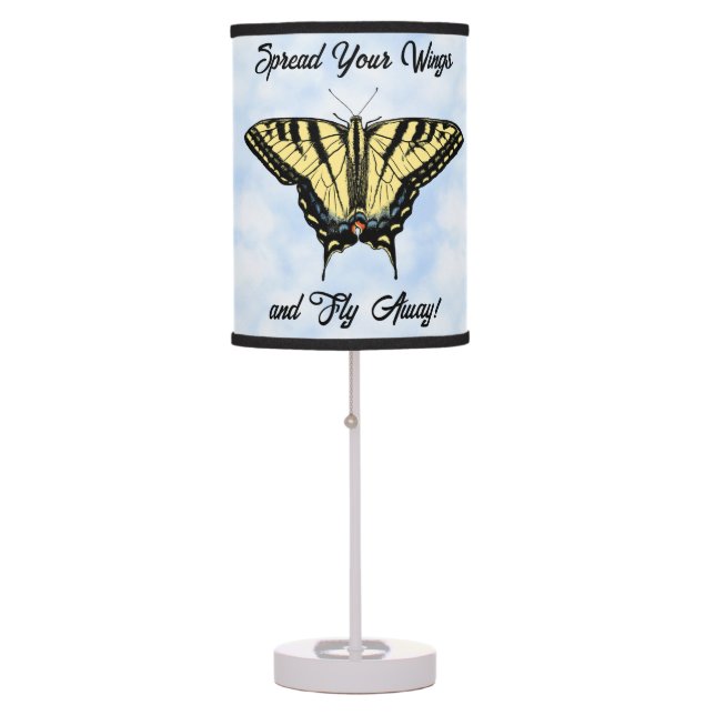 Yellow Swallowtail Butterfly Blue Sky Personalized Table Lamp (Front)