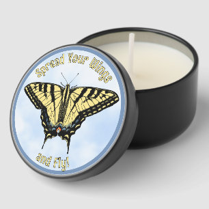 Yellow Swallowtail Butterfly Clouds Personalized Mini Candle Favors