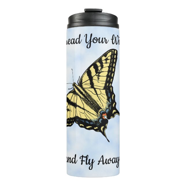 Yellow Swallowtail Butterfly Clouds Personalized Thermal Tumbler (Front)
