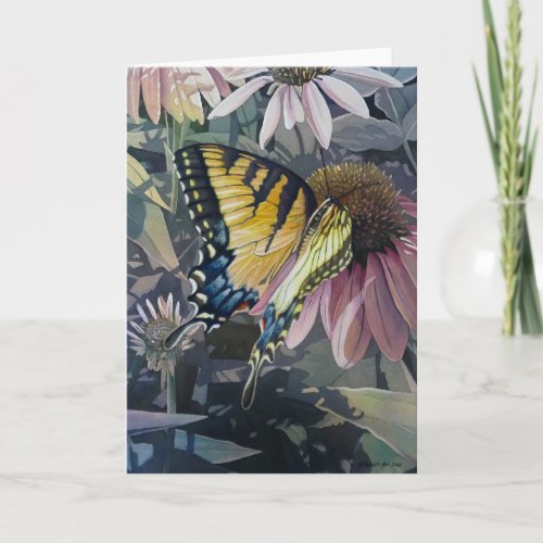 Yellow Swallowtail Butterfly Coneflower Watercolor Card