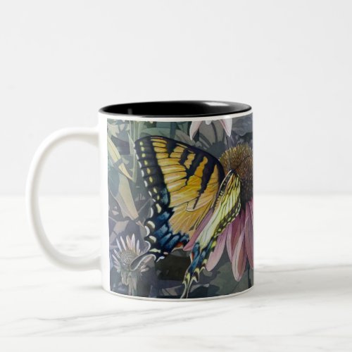 Yellow Swallowtail Butterfly Coneflower Watercolor Two_Tone Coffee Mug