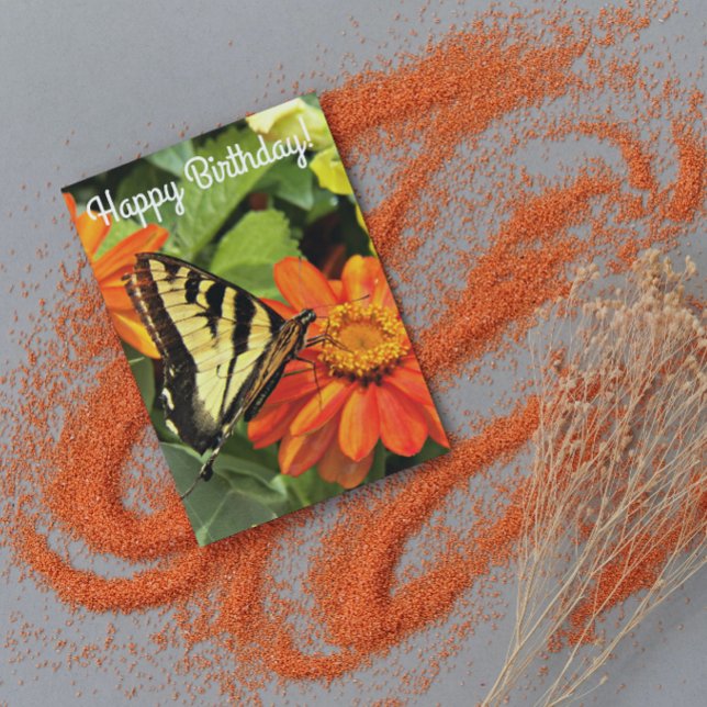 Yellow Swallowtail Butterfly Floral Brithday Card (In Situ)