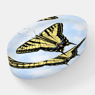 Yellow Swallowtail Butterfly on Blue Cloud Sky Paperweight