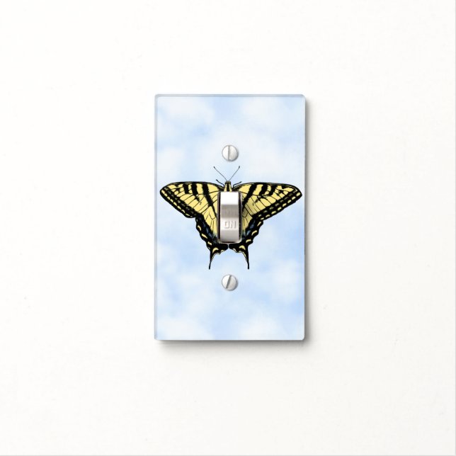 Yellow Swallowtail Butterfly on Blue Sky Light Switch Cover (In Situ)