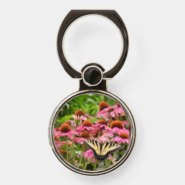 Yellow Swallowtail Butterfly on Echinacea Phone Ring Stand (Front)