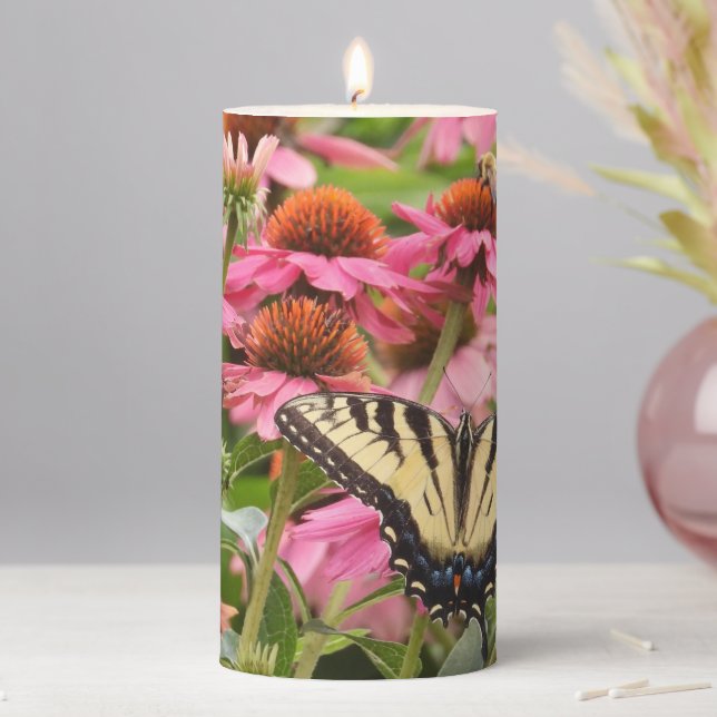 Yellow Swallowtail Butterfly on Echinacea  Pillar Candle (In Situ)