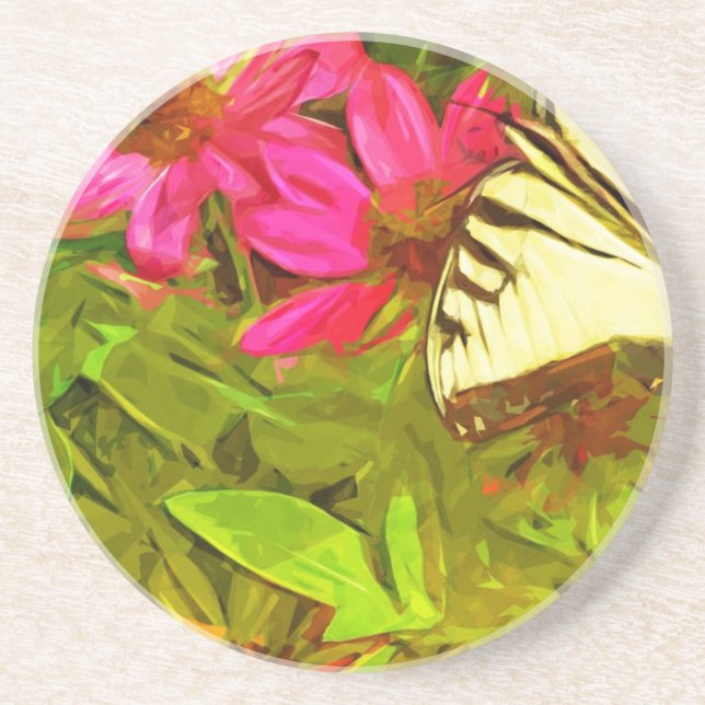 Yellow Swallowtail Butterfly on Flowers Abstract Coaster (Front)