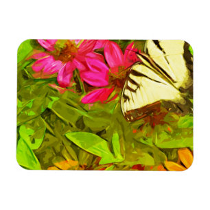 Yellow Swallowtail Butterfly on Flowers Abstract Magnet