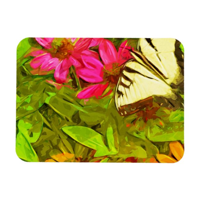 Yellow Swallowtail Butterfly on Flowers Abstract Magnet (Horizontal)