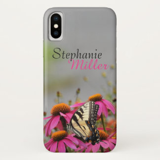 Yellow Swallowtail Butterfly on Pink Flowers iPhone X Case