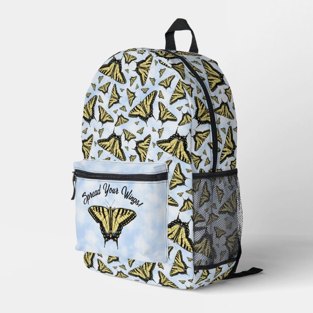 Yellow Swallowtail Butterfly Pattern Personalized Printed Backpack (Back Corner Right)