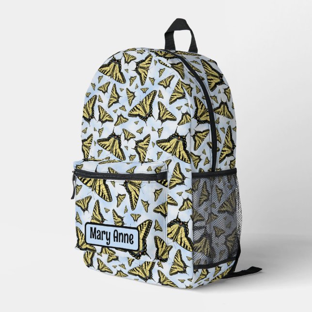 Yellow Swallowtail Butterfly Pattern Personalized Printed Backpack (Back Corner Right)