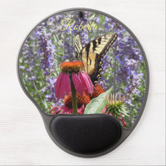 Yellow Swallowtail Butterfly, Pink n Purple Flower Gel Mouse Pad
