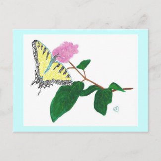 Yellow Swallowtail Butterfly Pointillism Flower Postcard