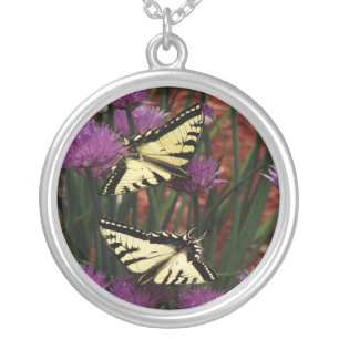 Yellow Swallowtail Butterfly Silver Plated Necklace