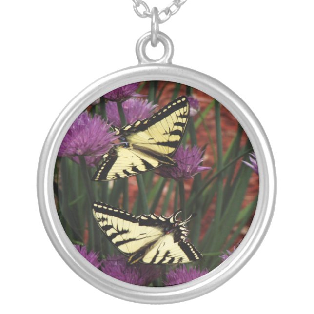 Yellow Swallowtail Butterfly Silver Plated Necklace (Front)