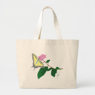 Yellow Swallowtail Pointillism Butterfly Flower Large Tote Bag