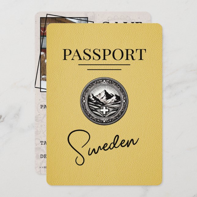 Yellow Sweden Passport Save The Date (Front/Back)